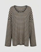 Women's Casual Oversized Shirt with Wide Stripes - Chichicherry
