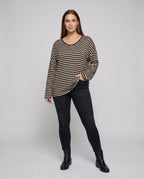 Women's Casual Oversized Shirt with Wide Stripes - Chichicherry