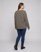 Women's Casual Oversized Striped Top with Deep V-Neck - Chichicherry