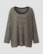 Women's Casual Oversized Striped Top with Deep V-Neck - Chichicherry