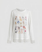 Women's casual sweatshirt with playful animal motif and ruffle details - Chichicherry