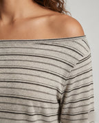 Women's casual top with asymmetrical collar and trendy stripes - Chichicherry