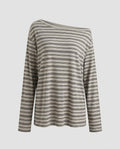 Women's casual top with asymmetrical collar and trendy stripes - Chichicherry