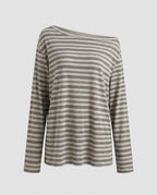Women's casual top with asymmetrical collar and trendy stripes - Chichicherry