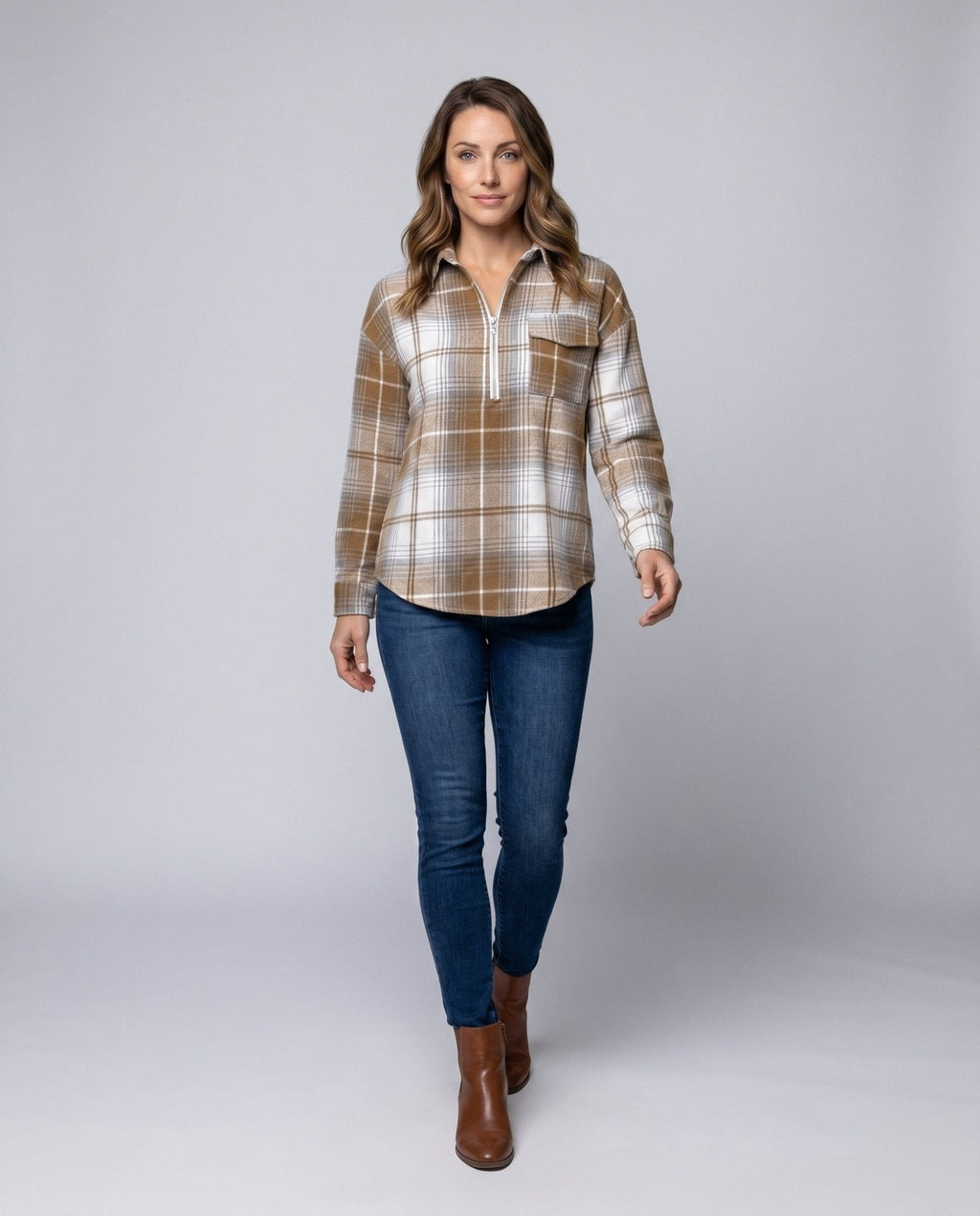 Women's checked shirt with zipper - Chichicherry