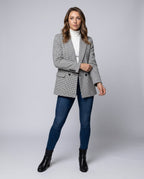 Women's checkered blazer jacket with double button placket and elegant pockets - Chichicherry