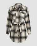 Women's Checkered Shirt Blouse with Belt and Chest Pockets - Chichicherry