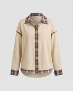 Women's Checkered Shirt Jacket with Removable Sleeves and Contrasting Details - Chichicherry