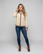 Women's Checkered Shirt Jacket with Removable Sleeves and Contrasting Details - Chichicherry