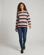 Women's Classic Long Sleeve Shirt with Maritime Stripe Pattern and Pocket Accent - Chichicherry