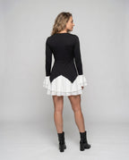 Women’s dress with deep V-neckline and palazzo skirt - Chichicherry