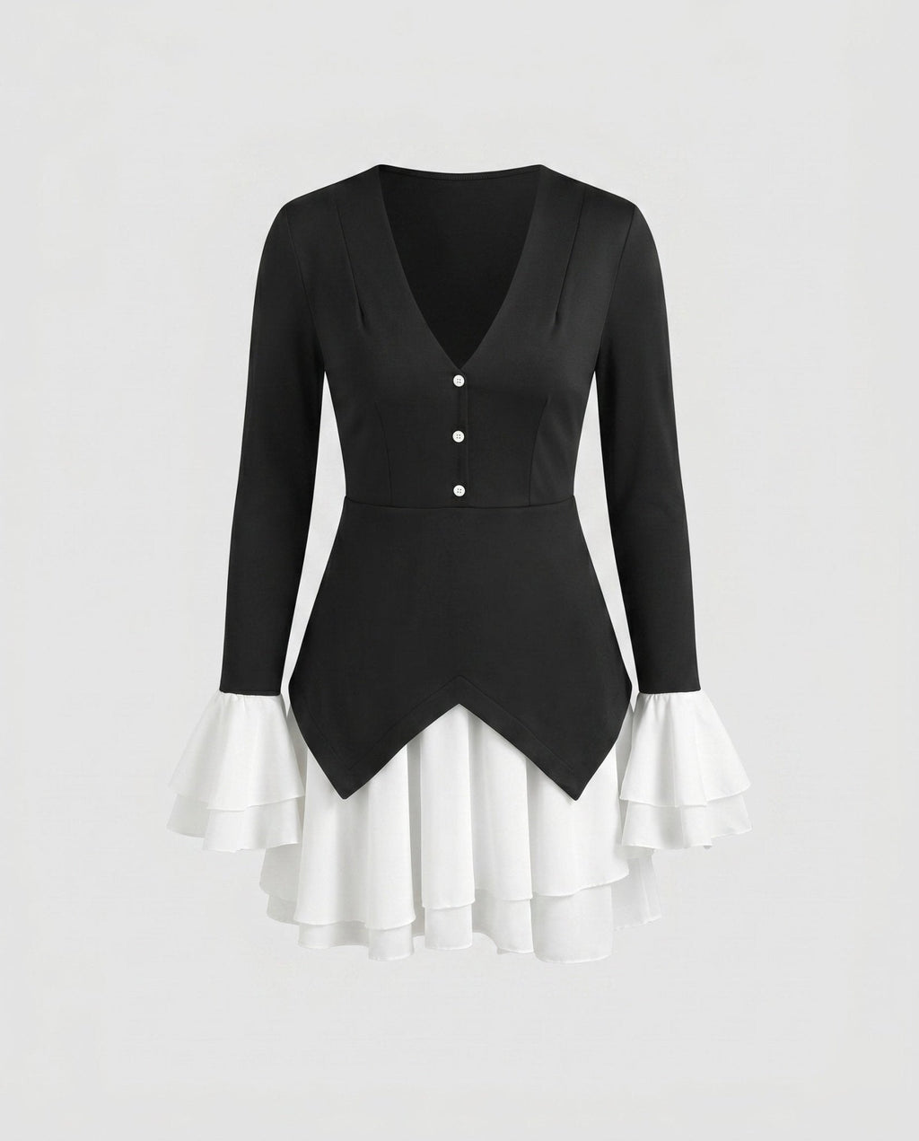 Women’s dress with deep V-neckline and palazzo skirt - Chichicherry