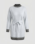 Women's knit dress with high collar and belt - Chichicherry