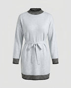 Women's knit dress with high collar and belt - Chichicherry