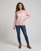 Women's knit sweater with decorative bow motif and casual fit - Chichicherry