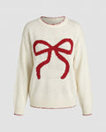 Women's knit sweater with decorative bow motif and casual fit - Chichicherry