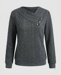 Women's knit sweater with diagonal button decoration and textured surface - Chichicherry
