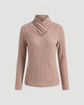 Women's knit sweater with elegant collar structure and decorative button details - Chichicherry