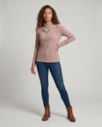 Women's knit sweater with elegant collar structure and decorative button details - Chichicherry