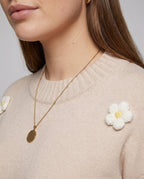 Women's knit sweater with floral appliqués and casual cut - Chichicherry