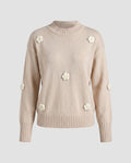 Women's knit sweater with floral appliqués and casual cut - Chichicherry