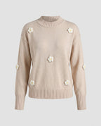 Women's knit sweater with floral appliqués and casual cut - Chichicherry