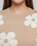 Women's knit sweater with floral patterns and fashionable cut - Chichicherry