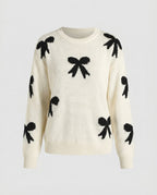 Women's knit sweater with playful bow motif and casual fit - Chichicherry