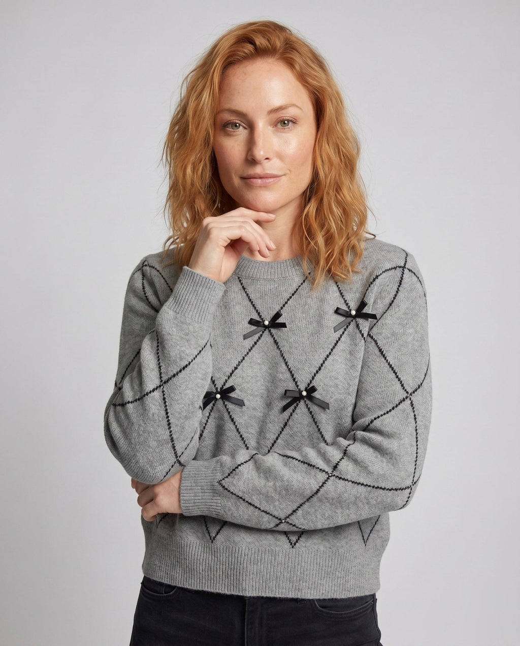 Women's knit sweater with stylish bow details - Chichicherry