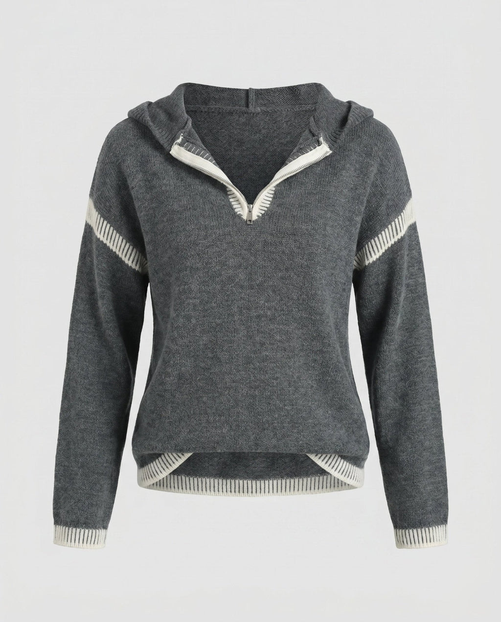 Women's knit sweater with stylish contrast details and half zipper - Chichicherry