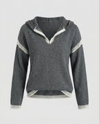 Women's knit sweater with stylish contrast details and half zipper - Chichicherry