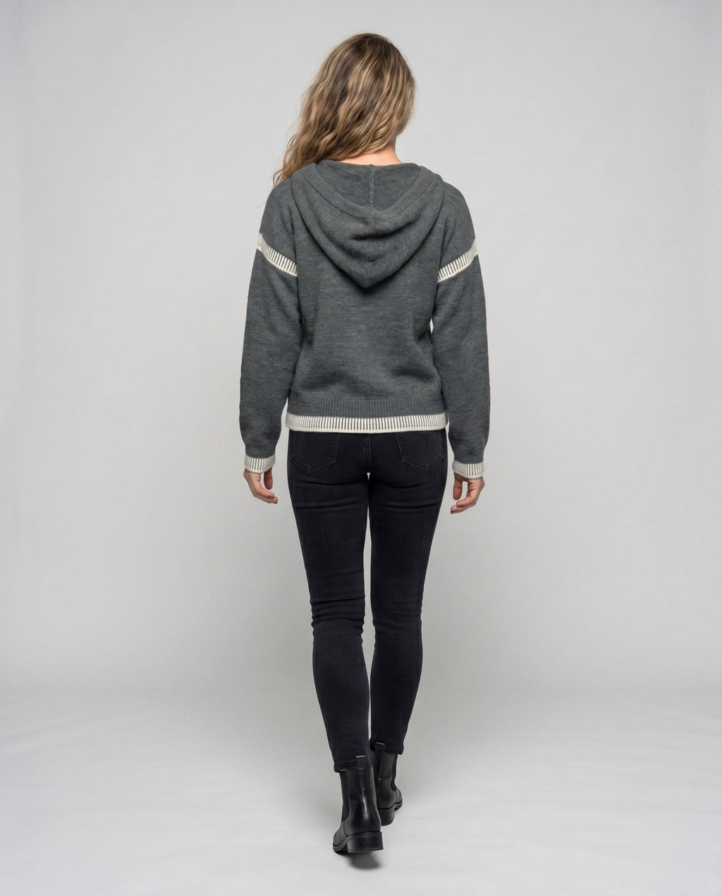 Women's knit sweater with stylish contrast details and half zipper - Chichicherry