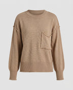 Women's knit sweater with unique structural details and a practical chest pocket - Chichicherry