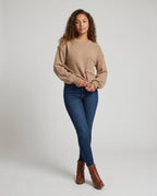 Women's knit sweater with unique structural details and a practical chest pocket - Chichicherry