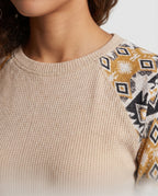 Women's knit top with colorful sleeve details - Chichicherry