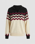 Women's knitted pullover with geometric pattern and modern collar - Chichicherry