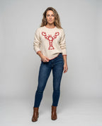 Women's knitted sweater with a casual crab motif and modern stripe accents - Chichicherry
