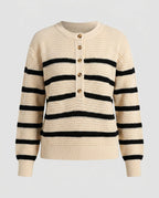 Women's knitted sweater with button placket and striped pattern - Chichicherry