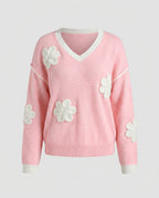 Women's knitted sweater with floral appliqués - Chichicherry