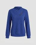 Women's knitted sweater with trendy overcut and decorative buttons - Chichicherry
