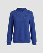 Women's knitted sweater with trendy overcut and decorative buttons - Chichicherry