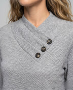 Women's knitted sweater with trendy overcut and decorative buttons - Chichicherry