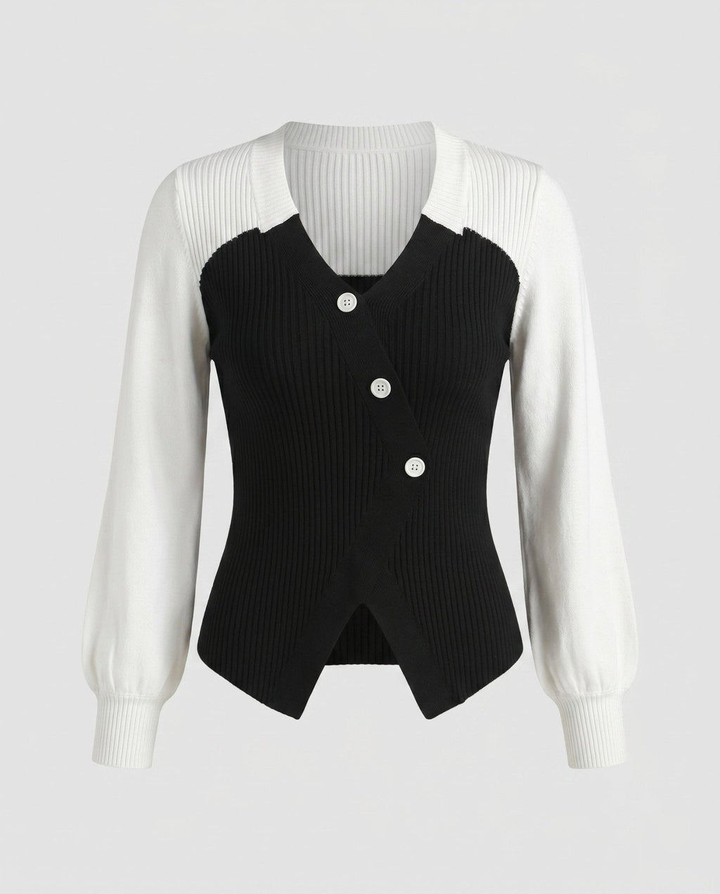 Women's knitted top with elegant tie and modern button details - Chichicherry