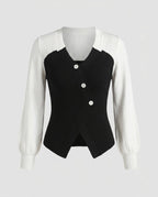 Women's knitted top with elegant tie and modern button details - Chichicherry