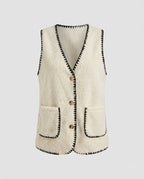 Women's knitted vest with contrasting seams and practical pockets - Chichicherry