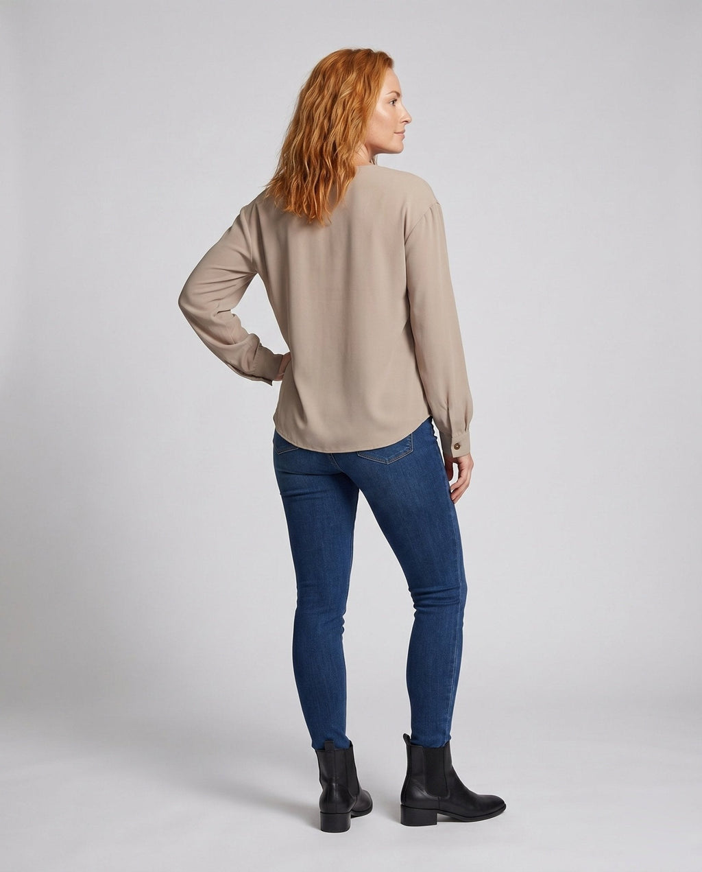 Women's long sleeve blouse with asymmetric collar and decorative buttons - Chichicherry