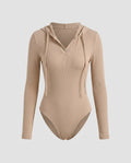Women's Long Sleeve Bodysuit with Hood and Button Placket - Chichicherry