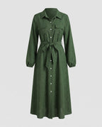 Women’s Long Sleeve Shirt Dress with Fitted Ties Belt - Chichicherry