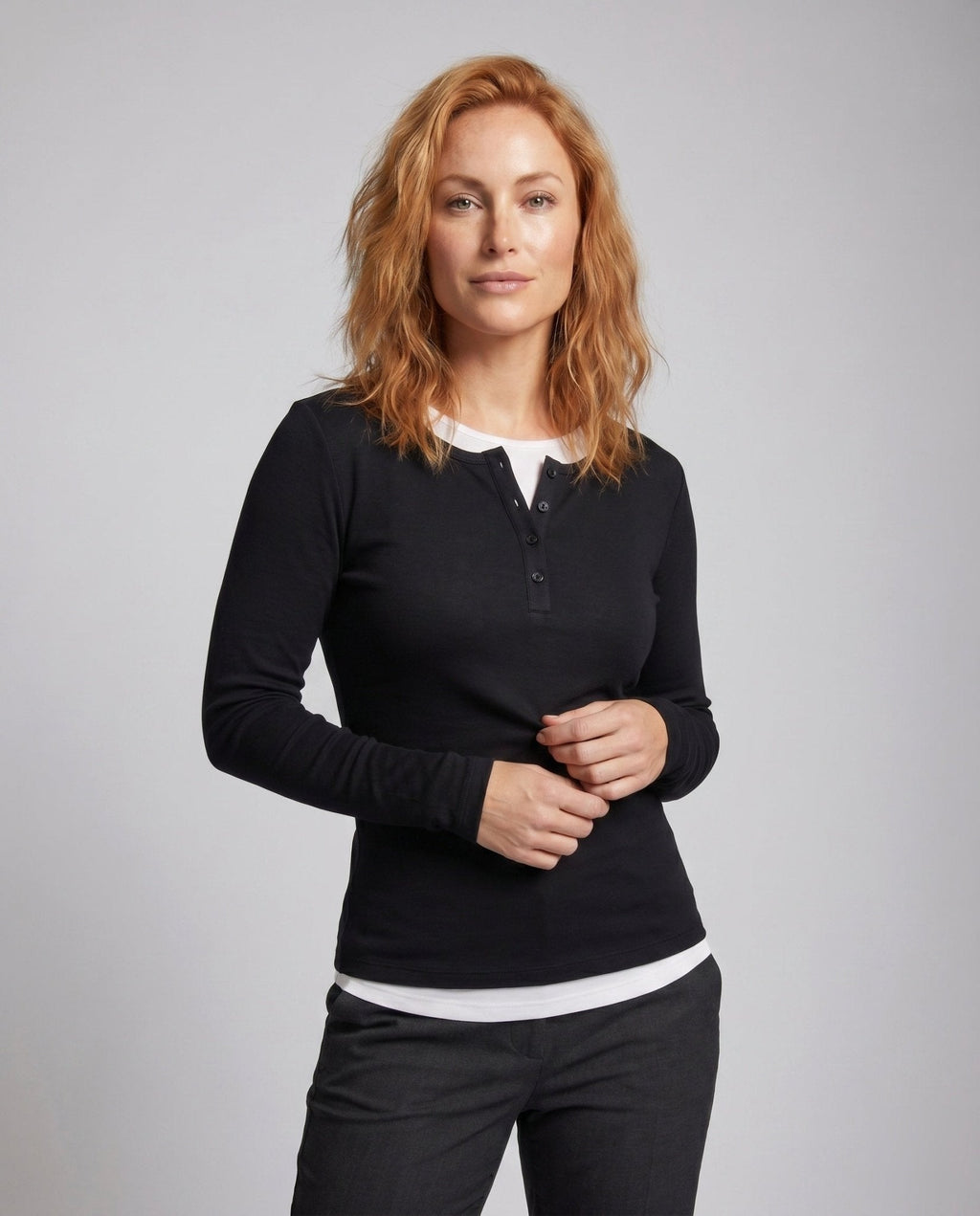 Women's long sleeve shirt with button placket and comfortable fit - Chichicherry