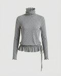 Women's Long Sleeve Shirt with Fringe Hem and Turtleneck - Chichicherry